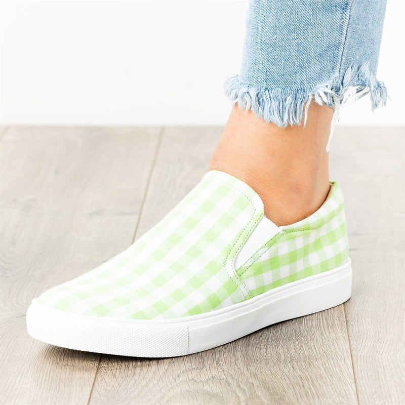 Women Plaid Slip-On Flat Sneakers